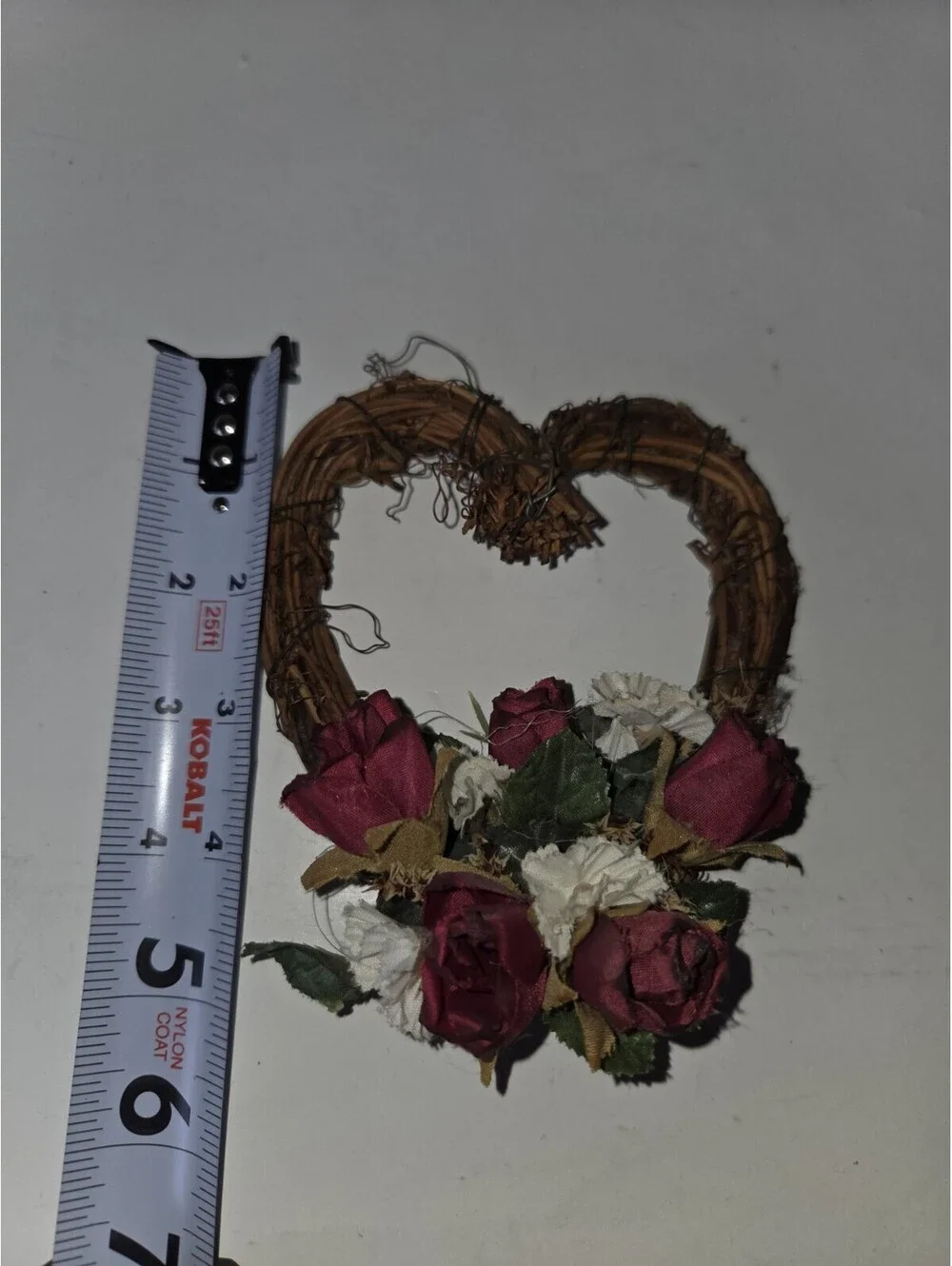 Small Rustic Handmade Vintage Heart Wreath Wall Hanging with Floral Accent SA2